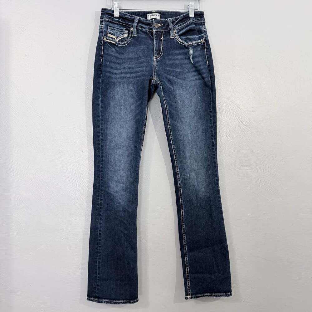 Vigoss Slim Boot Jeans Size 8 Dark Wash Denim Distressed